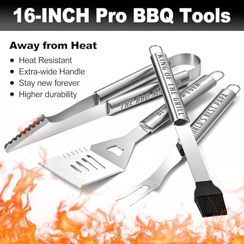 Papa Gifts from Grandkids, Gifts for Papa Christmas, Grilling Accessories, Heavy Duty Stainless Steel Grill Set BBQ Grill Tools for Outdoor Grill with Aluminum Case, Camping Grill Utensils Set - Image 2