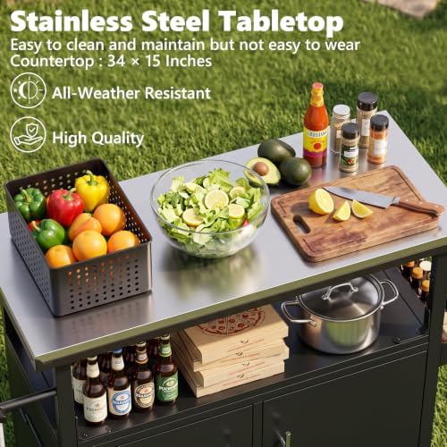 Outdoor Grill Cart with Storage, Weatherproof Metal Grill Table - Image 5