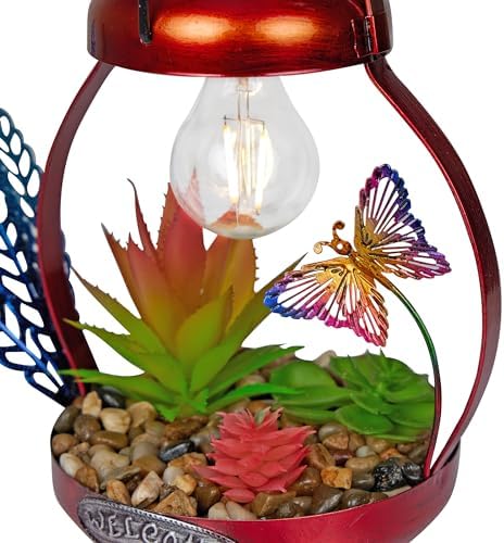 Alpine Corporation LYT286SLR-HH Solar-Powered Metal Rooster w/Garden Enclosed LED Light Decor, Solar Patio Decor, 16''H, Red - Image 5