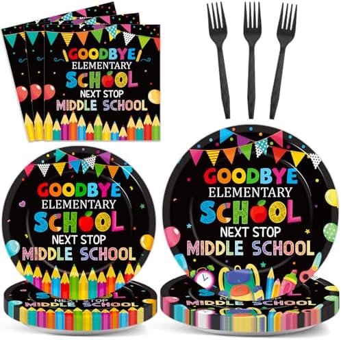 96Pcs Elementary Graduation Party Paper Plates and Napkins Goodbye Elementary School Next Stop Middle School Tableware Set 5th Grade Graduation Plates for Primary Graduate Party Decorations by Oitnlaughter