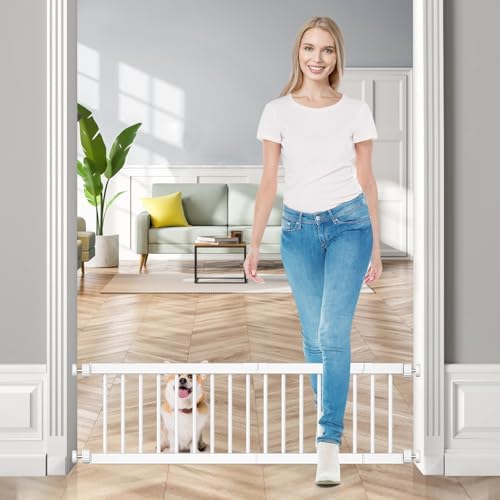 Fldofaves Dog Gate - 18"-45" Adjustable Extra Wide Metal Baby Gate to Step Over, 10" Tall Small Pet Gate with 3 Extension Kits, Pressure Mounted for Doorways & Stairs by Fldofaves