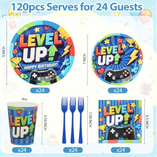 120Pcs Video Game Party Plates and Napkins Supplies for Birthday Serves 24 - Image 3