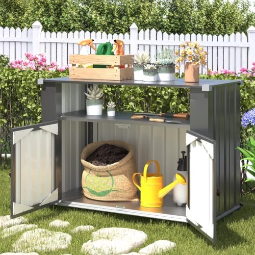 Outdoor Bar Table with Storage Cabinet Weatherproof w/Lockable Wheels - Image 6