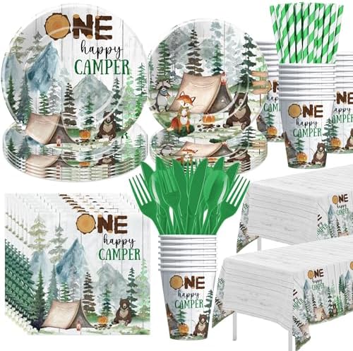 APOWBLS Camping Party Decorations and Supplies For 1st Birthday, Serves 24 by APOWBLS
