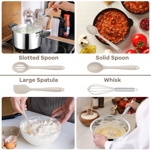 TeamFar Silicone Cooking Utensils Set, 8 PCS Kitchen Utensils Set, Khaki - Image 5
