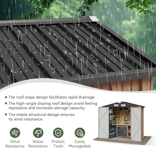 Aoxun 6'x4' Outdoor Storage Shed with Base, Brown - Image 5