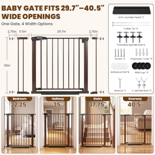 Mumeasy 36" High Extra Tall Dog Gate, 29.7"-40.5" Wide Pressure Mounted Tall Baby Gate for Dog, Auto Close Pet Gate with Door for Stairs,Doorways,House,Black - Image 2