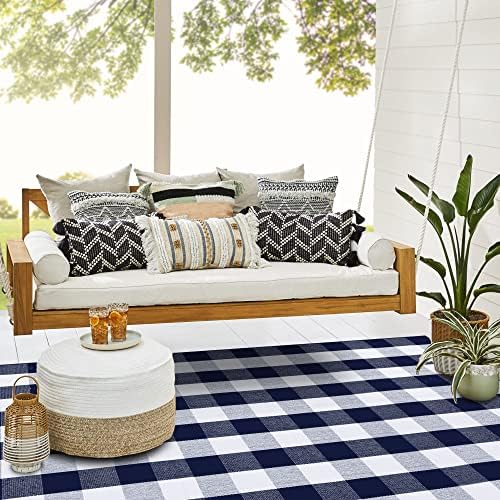 SEEKSEE Buffalo Plaid Rug 4' x 6' Navy Blue and White Large Front Door Mat, Layering Area Rug, Washable Rug for Outdoor Patio Entryway Indoor Living Room Kitchen Dining Room Decor - Image 4