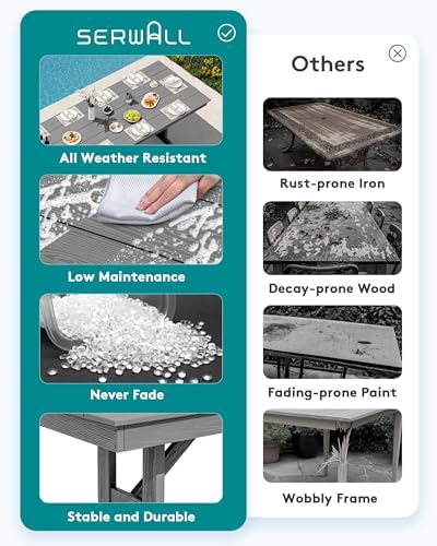 SERWALL Outdoor 84" HDPE Rectangular Dining Table for 6-8,All-Weather,Gray - Image 4
