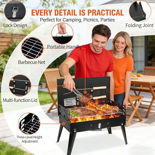 Mini Portable Charcoal Grill, Foldable Camping Mini Grill for Outdoor Cooking, Compact Design Barbecue Accessories with Barbecue Tools, Perfect for Beach, Backyard, Picnics - Image 3