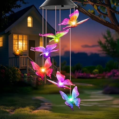 Winzwon Solar Wind Chimes, Christmas Gardening Butterfly Gifts for Women by Winzwon