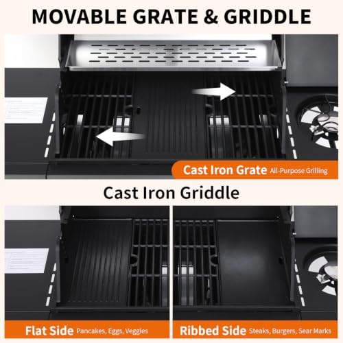 4 Burner Propane Gas Grill and Griddle Combo, Black - Image 3