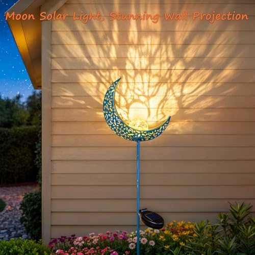 Homeimpro Moon Solar Garden Lights Outdoor Stakes, Waterproof Crackle Glass Metal Yard Lights for Lawn, Patio Accessories, Backyard Decor, Birthday Gifts for Mom - Image 4