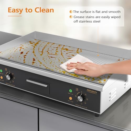 ROVSUN 26" Electric Griddle, Electric Countertop Half Flat Top Griddle, 3200W Grill Stainless Steel with Adjustable Temperature Control 122°F-572°F for Commercial Home Restaurant, Plug - Image 6