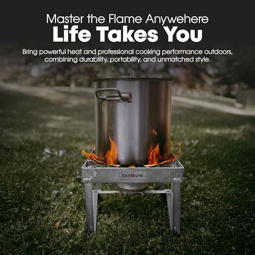 GasOne Stainless Steel Outdoor Propane Burner – High Pressure Camp Stove with Adjustable Regulator & Steel-Braided Hose - Image 6