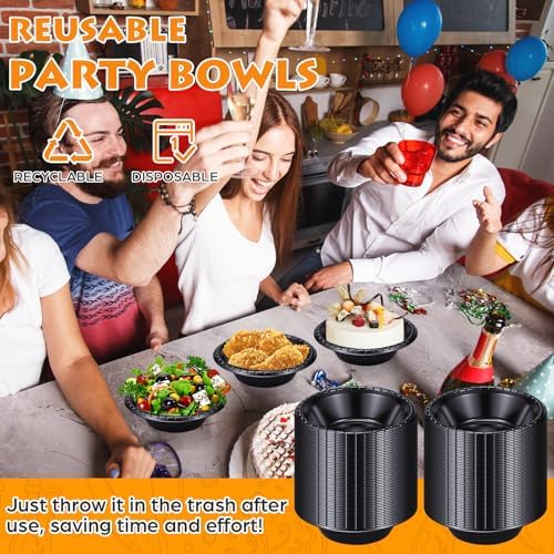100 Pack 16oz Black Disposable Plastic Bowls Dessert, Ice Cream, Salad, Soup Serving Cups for Party, Picnic, Food Snacks (Black) - Image 4