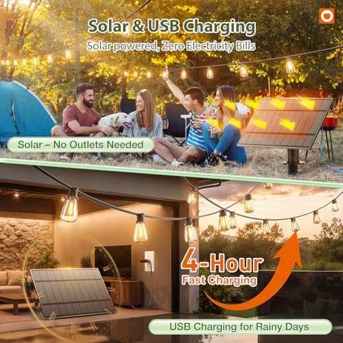 addlon 204FT(96*2) Solar String Lights Outdoor,Waterproof Dimmable 60+4 LED - Image 2