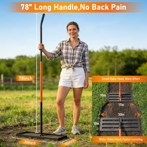 Lawn Leveling Rake, 30"x10" Leveler with 78" Adjustable Handle - Image 4