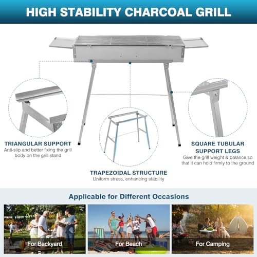 IRONWALLS 32" Portable Charcoal Grill Outdoor Cooking with Storage Shelf - Image 5