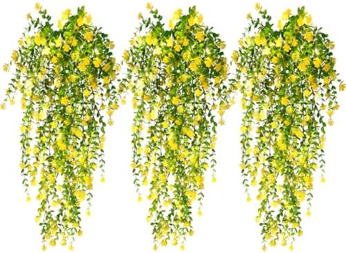 RECUTMS Outdoor Fake Hanging Plants,Hanging Yellow Flowers Vines with Light by RECUTMS
