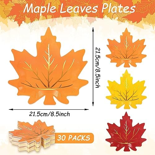 Whaline 30Pcs Fall Thanksgiving Paper Plates Maple Leaf Disposable Plate 3 Colors Gold Foil Autumn Leaves Tableware Plates for Harvest Wedding Holiday Supplies Decor - Image 2