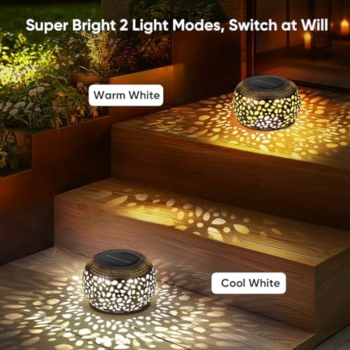 Solar Lantern Outdoor Patio Decor: Solar Lanterns Outdoor Waterproof Hollow Out Retro Metal Solar Powered, Outside Yard Porch Garden Balcony Desk Bedroom Indoor Tabletop Decorations 2 Lighting Colors - Image 3
