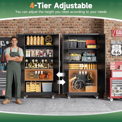 Letaya Metal Garage Storage Cabinet with Wheels,71" Black Tool Steel Locker - Image 6