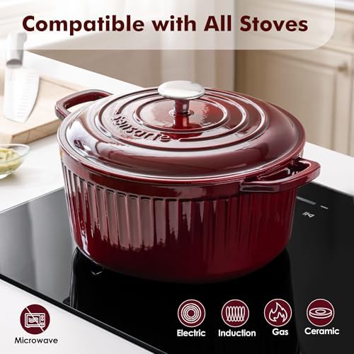 SENSARTE 3.5QT Enameled Cast Iron Dutch Oven Pot with Lid&Cotton Potholders - Image 5