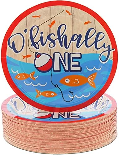 BLUE PANDA O'Fishally One Paper Plates - Heavy Duty Dinner Plates & Dessert Dishware - 1st Birthday Party Tableware & Decoration - Multicolor - 9 in - Pack of 80 by BluePanda