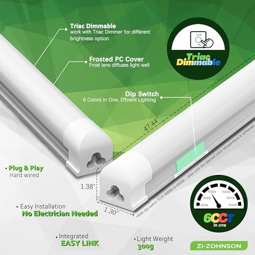 Dimmable LED Shop Lights 4FT,30W 4500LM,6CCT Tunable,Plug-in Garage Lights - Image 2
