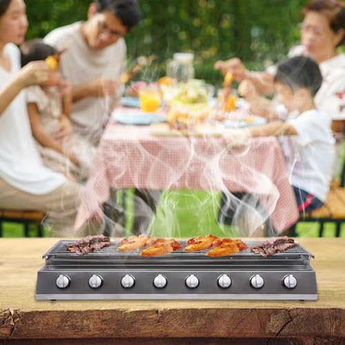Outdoor Barbecue Grill, 8 Burner Gas Countertop Griddle Commercial Portable Grill Table Top Stainless Steel Propane Gas BBQ for Barbecue, Restaurants, Food Stalls, Buffets - Image 4