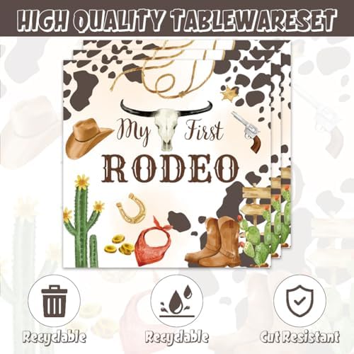 Egami 40pcs Cowboy 1st Party Supplies,include 20 Dessert plate and 20 Napkin,My First Rodeo Birthday Plate Napkin Set,Used for Cowboy 1st Party Decoration - Image 4