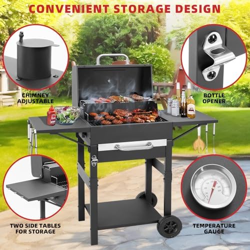 Kendane Charcoal Grill with Side Shelf, 353 Sq.Inch Cooking Area - Image 4