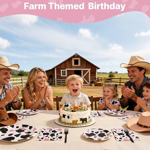100 Pcs Disposable Pink Cow Print Tableware Set for 25 Guests - Image 3