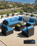 Patio Furniture Set - All-Weather - 7 Piece Patio Outdoor Conversation Set, Modular Wicker Rattan Sectional Sofa for Backyard, Garden, Poolside, Balcony, Porch, Patio,Black/Navy Blue by Unknown