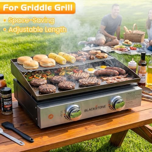 Grill Rack for Blackstone Griddle Warming Grid Taco Hot Dog Racks Upper Shelf for Weber Pit Boss Nexgrill Tabletop Flat Top BBQ Cooking Grilling Parts Stainless Steel Adjustable Warm Grates - Image 5