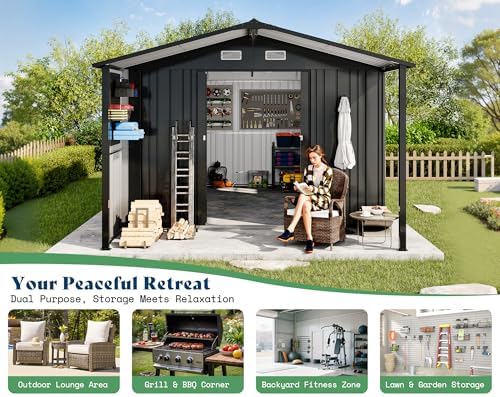 AMERLIFE 10x16.6x7.3 FT Outdoor Storage Shed with Lounge Area & 2 Windows - Image 3