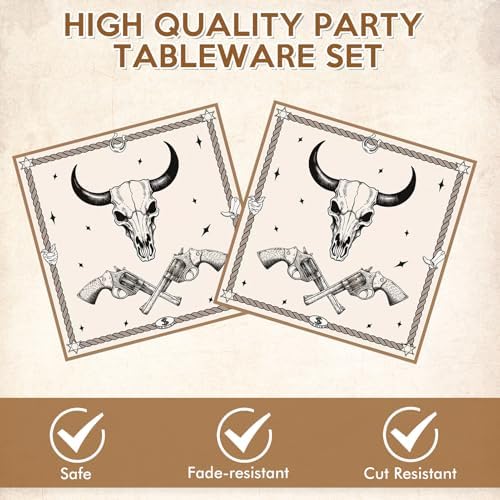 40Pcs Western Birthday Party Plates and Napkins Tableware Set, Cowboy Rodeo Themed Party Decorations for First Rodeo Cowboy Birthday Baby Shower Wild West Party - Image 4