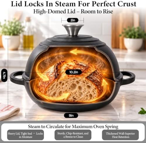 Cast Iron Dutch Oven for Bread Baking, 5.5QT Pre-Seasoned Bread Oven Set - Image 3
