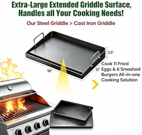 Upgraded Portable Steel Griddle for Gas Grill, Non-Stick Coating, Non-Toxic - Image 3