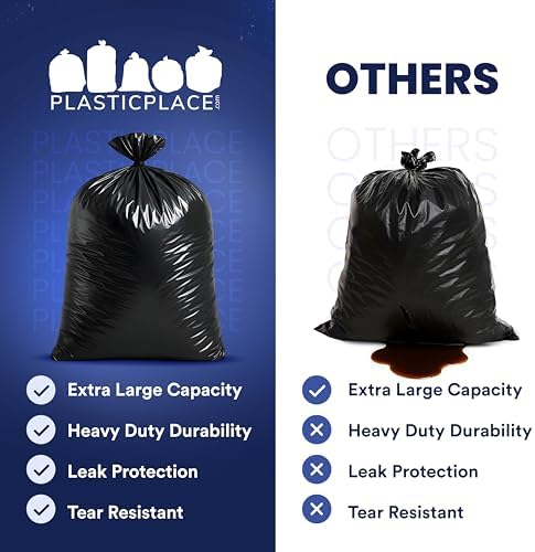 Plasticplace 95-96 Gallon Heavy Duty Trash Bags, Garbage Bags, Puncture-Resistant, Fits Rollaway Cans & Drums, Durable Large Plastic Bags (50 Count) - Image 5