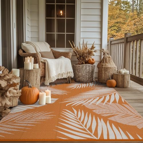 GENIMO Outdoor Rug, Waterproof Plastic for Fall Decor, 6'x9' Orange White - Image 3