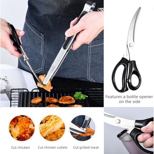 Korean Barbecue Scissors And Tongs Set, Bbq Scissors Bbq Tongs, Stainless Steel Ergonomic Sharp Shears And Clips For Kitchen, Cooking Clips,Pizza Shears For Easy Use (Black) - Image 4