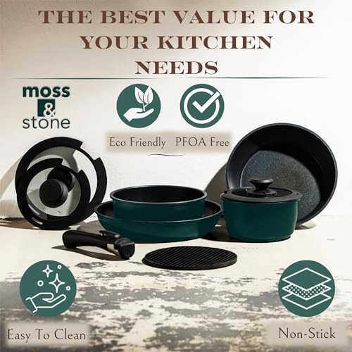 Moss & Stone 10-Piece Nonstick Pots and Pans Set, Removable Handle Cookware - Image 6