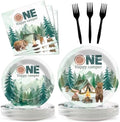 96Pcs One Happy Camper Birthday Decorations Camping 1st Plates and Napkins by Naozinebi