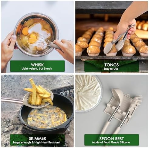 HOTEC Silicone Kitchen Cooking Utensils Set, 14pcs Khaki - Image 7