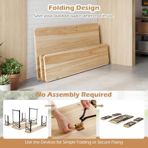 Tangkula 3 Piece Folding Picnic Table with 2 Benches, Foldable Wood Picnic Table Bench Set with Heavy-Duty Metal Frame for 4, Space-Saving Outside Table and Bench Set for Backyard, Patio, Garden - Image 7