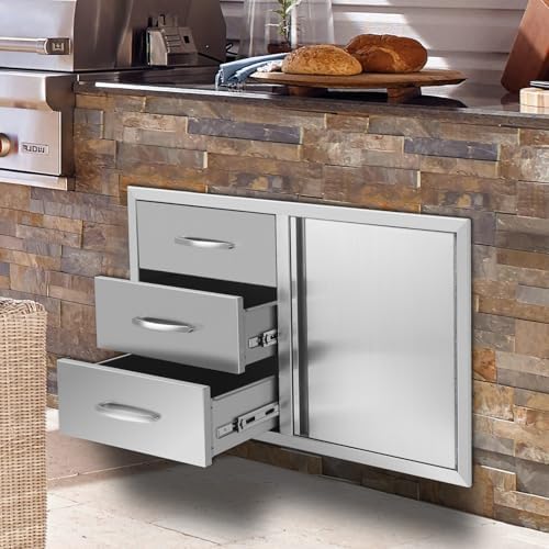 38.3W x 22.7H x 20.7D Outdoor Kitchen Door Drawer Combo BBQ Access Triple Drawers and Single Door Designed for BBQ Island Grill Station - Image 2