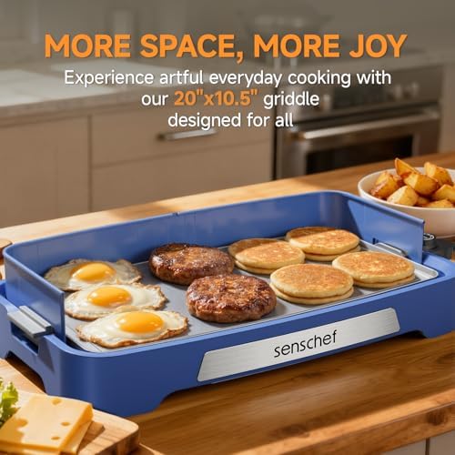 Cleansnap Everyday Electric Griddle,The Ultimate Gift for Family Feasts - 20” Nonstick Grill with Foldable Anti-Mess Shield, Rapid 1700W Heat&PPG Ceramic Coating, Dishwasher Safe, Ocean Blue - Image 2