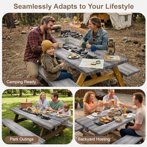 Picnic Table Cover with Bench Covers Camping Tablecloth Set with Pocket - Image 5
